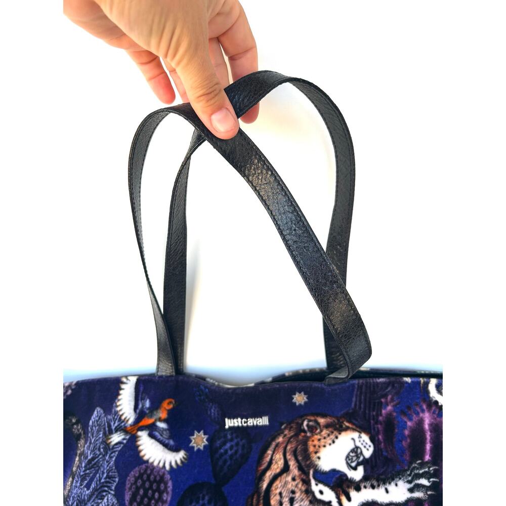 Vintage Y2K Roberto Cavalli Velvet Oversized Tote Bag Leopard Animal Purse - Picture 6 of 10